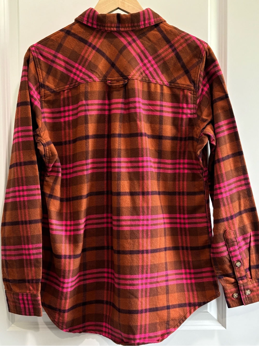 Duluth Trading Co Brown and Hot Pink Plaid Folklore Flannel Shirt - Picture 6 of 6